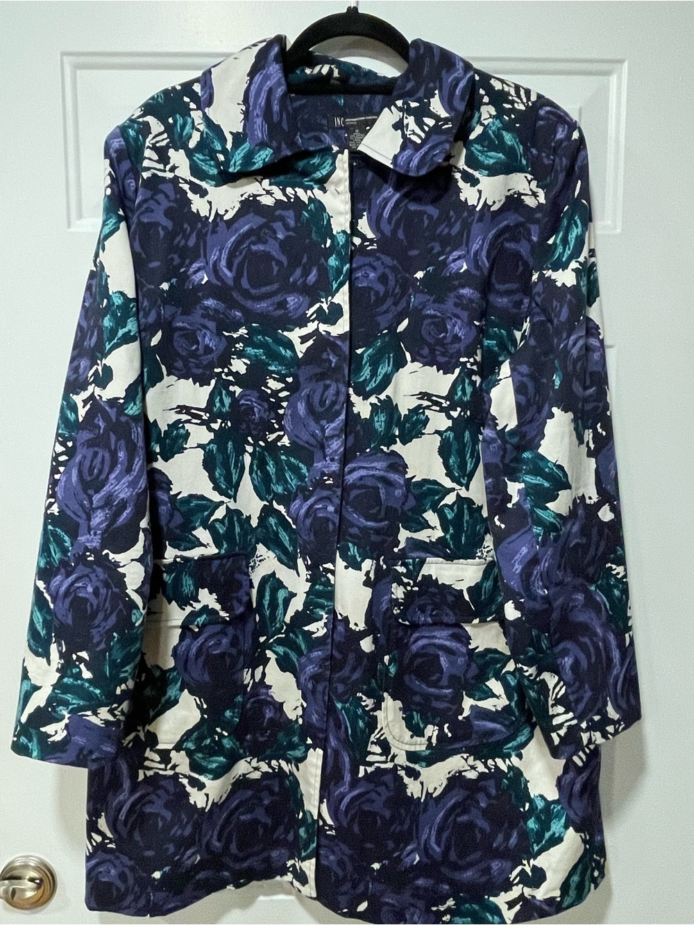 INC International Concepts Floral Button-Front Shirt Jacket - Purple Teal White